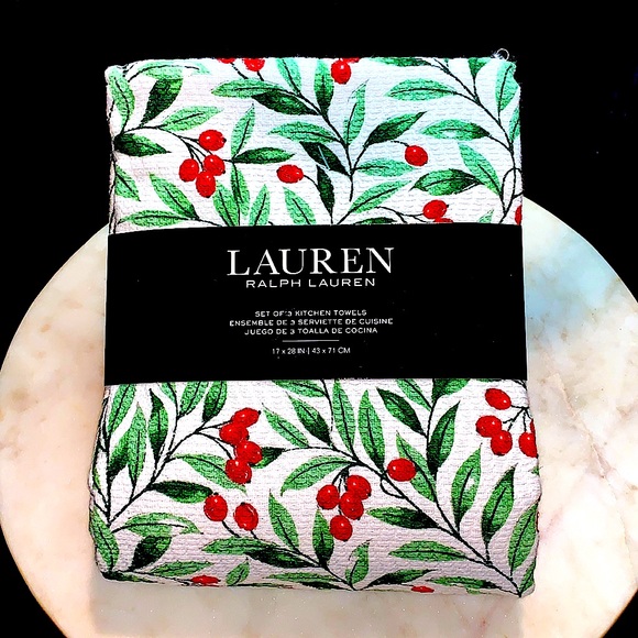 RALPH LAUREN KITCHEN TOWELS HOLIDAY BERRIES SET OF 3 NEW - Picture 2 of 6